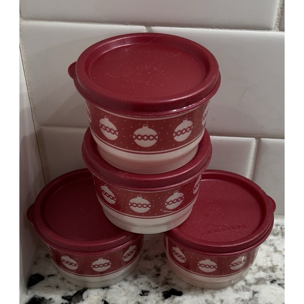 Tupperware Snack Cups‎ Set of 4 Containers Item# 1229-13 Christmas Ornaments